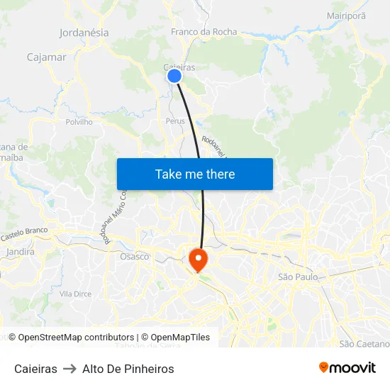 Caieiras to Alto De Pinheiros map