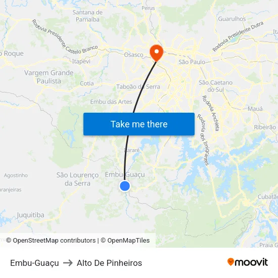 Embu-Guaçu to Alto De Pinheiros map