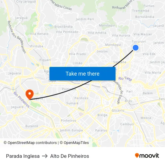 Parada Inglesa to Alto De Pinheiros map