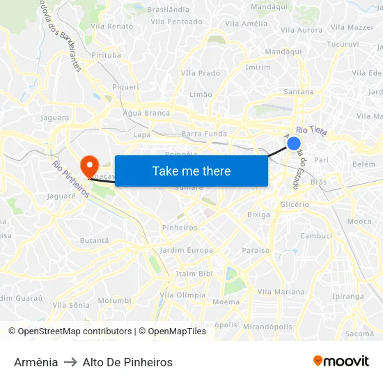 Armênia to Alto De Pinheiros map
