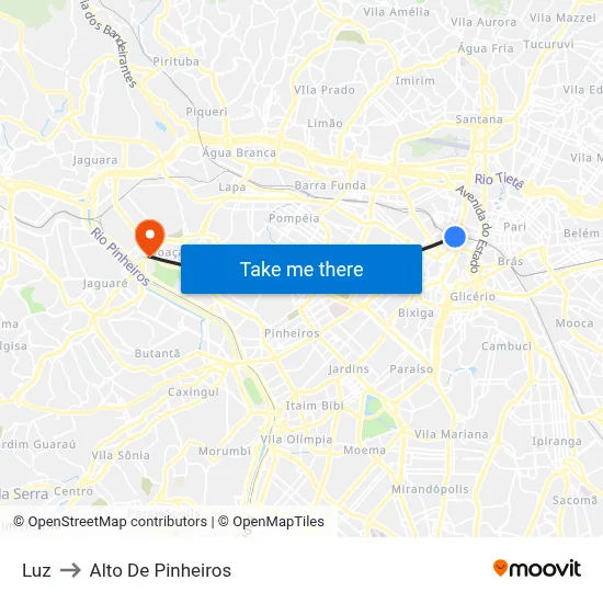 Luz to Alto De Pinheiros map
