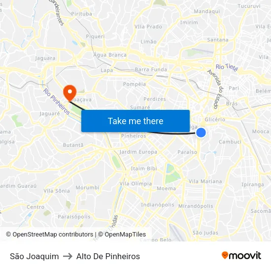 São Joaquim to Alto De Pinheiros map