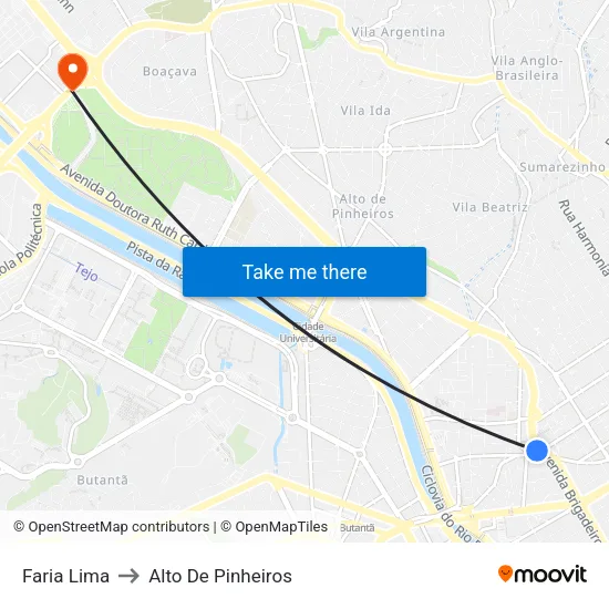 Faria Lima to Alto De Pinheiros map