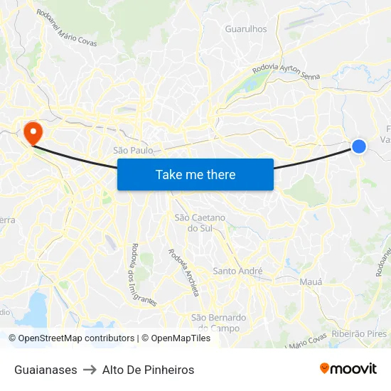 Guaianases to Alto De Pinheiros map
