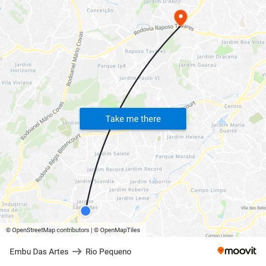 Embu Das Artes to Rio Pequeno map