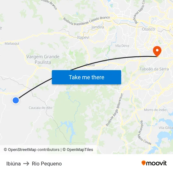 Ibiúna to Rio Pequeno map