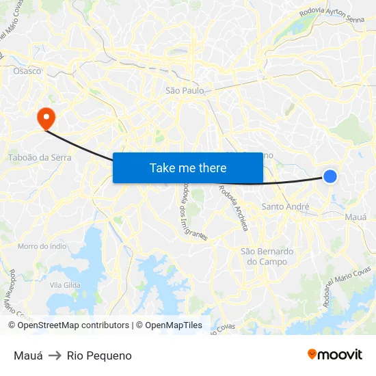 Mauá to Rio Pequeno map