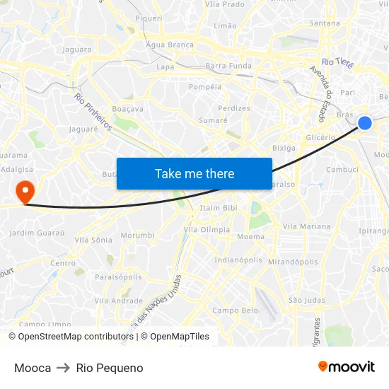 Mooca to Rio Pequeno map