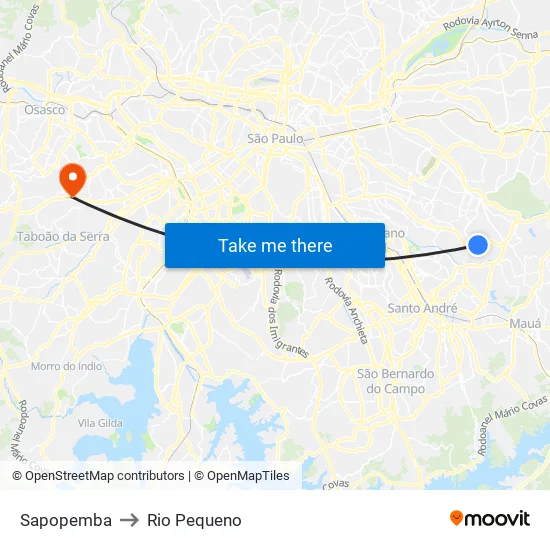 Sapopemba to Rio Pequeno map