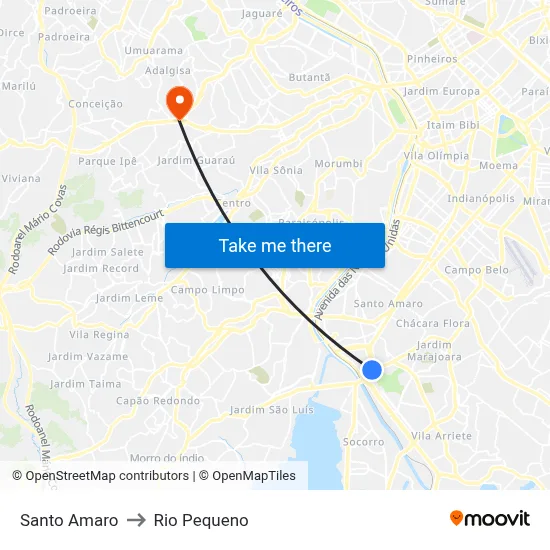 Santo Amaro to Rio Pequeno map