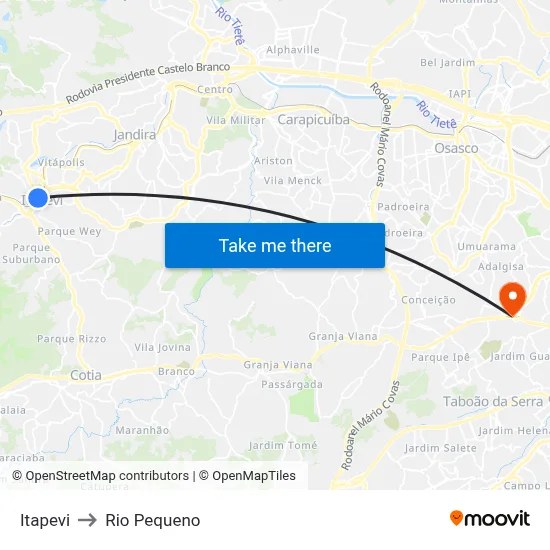 Itapevi to Rio Pequeno map