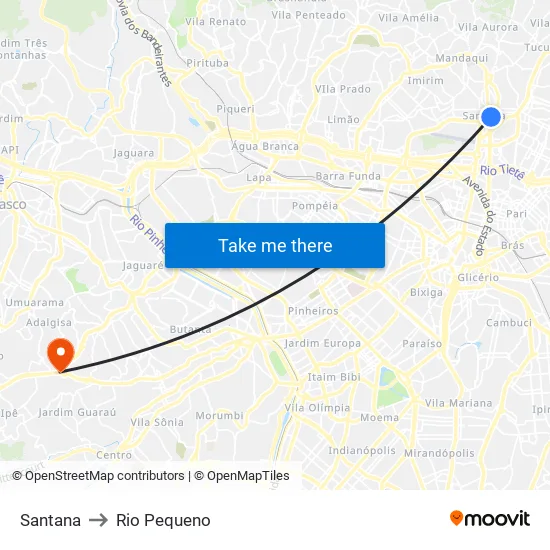 Santana to Rio Pequeno map