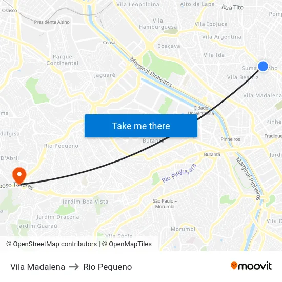 Vila Madalena to Rio Pequeno map