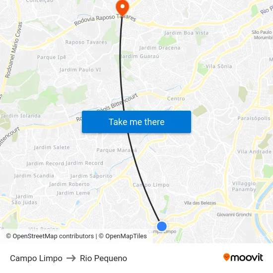 Campo Limpo to Rio Pequeno map