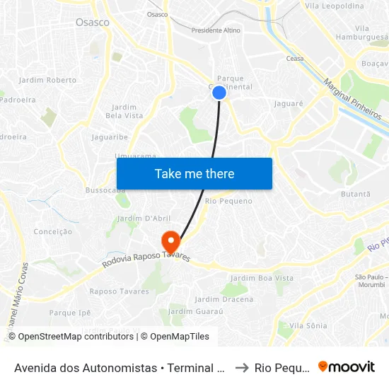 Avenida dos Autonomistas • Terminal Vila Yara to Rio Pequeno map