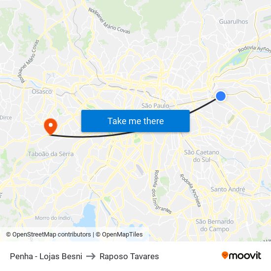 Penha - Lojas Besni to Raposo Tavares map