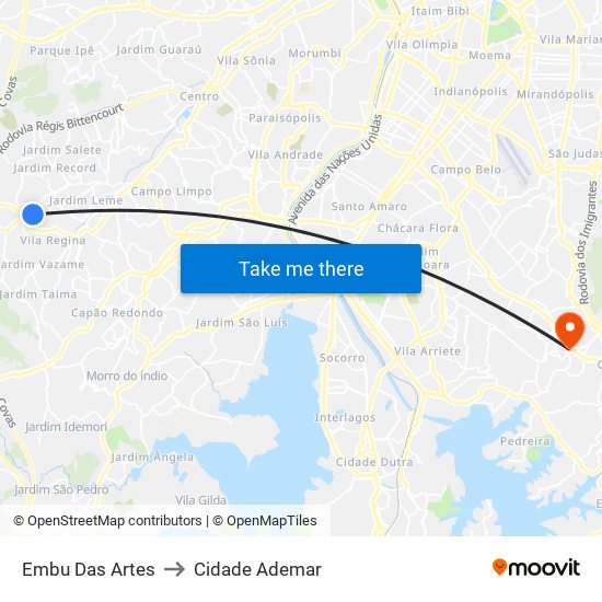 Embu Das Artes to Cidade Ademar map