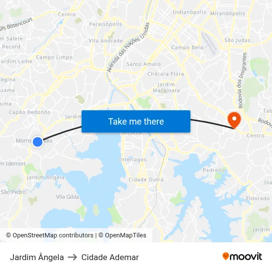Jardim Ângela to Cidade Ademar map