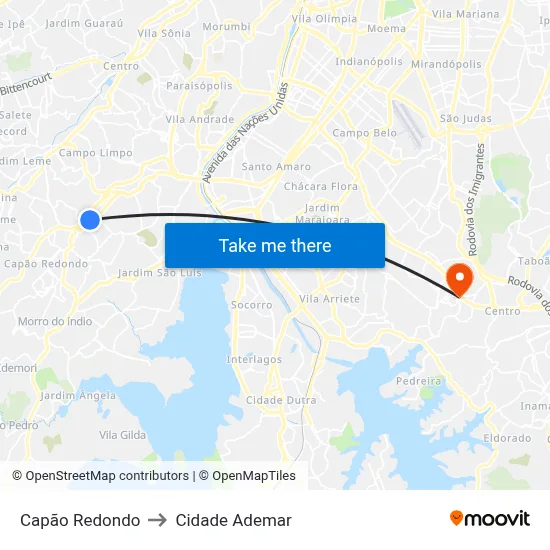 Capão Redondo to Cidade Ademar map