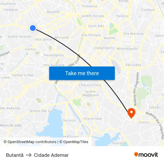Butantã to Cidade Ademar map