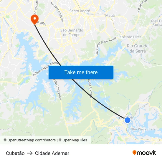 Cubatão to Cidade Ademar map