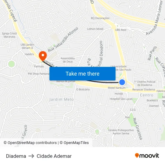 Diadema to Cidade Ademar map