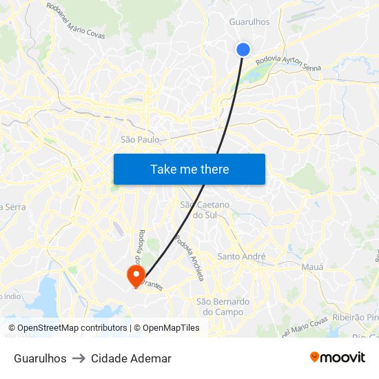 Guarulhos to Cidade Ademar map