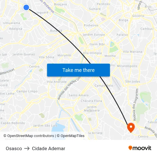 Osasco to Cidade Ademar map