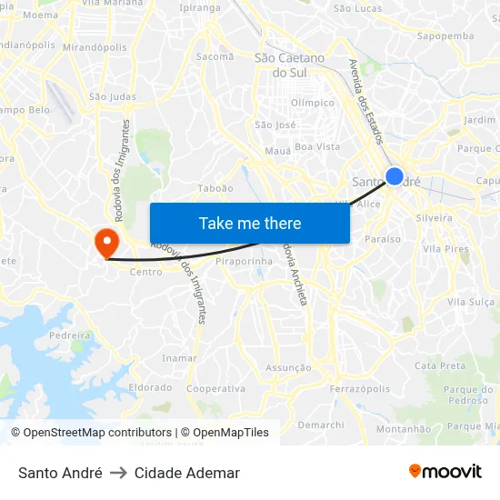 Santo André to Cidade Ademar map