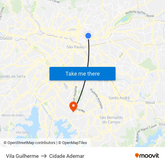 Vila Guilherme to Cidade Ademar map