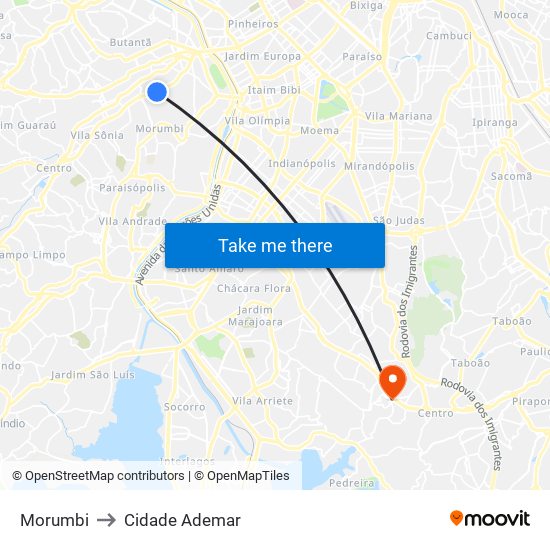 Morumbi to Cidade Ademar map