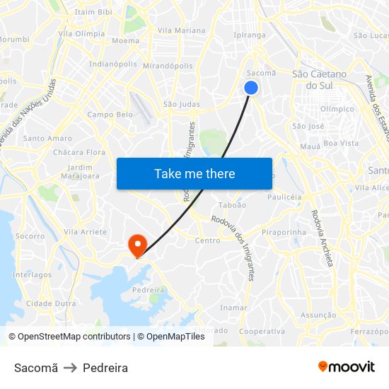 Sacomã to Pedreira map