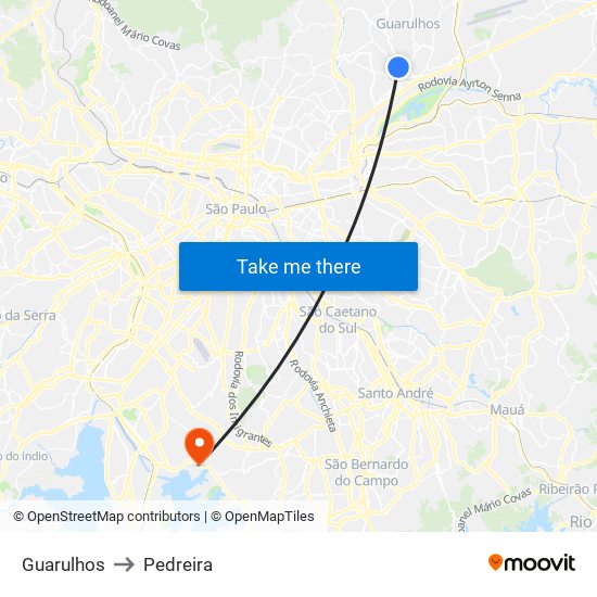 Guarulhos to Pedreira map