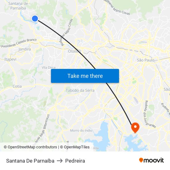 Santana De Parnaíba to Pedreira map