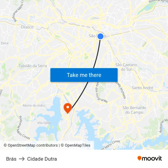 Brás to Cidade Dutra map