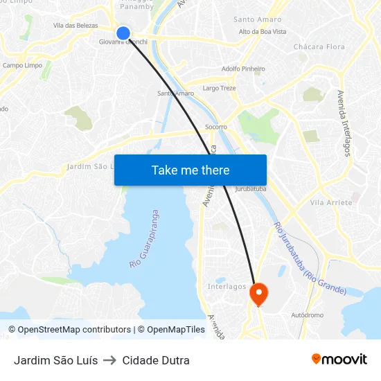 Jardim São Luís to Cidade Dutra map