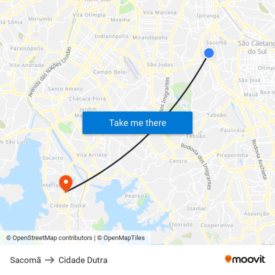 Sacomã to Cidade Dutra map