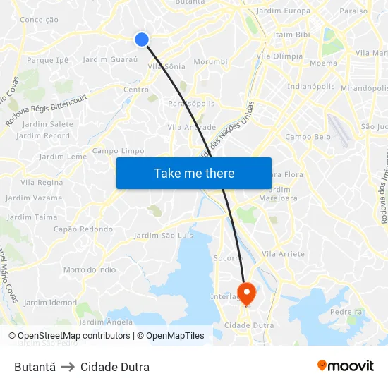 Butantã to Cidade Dutra map