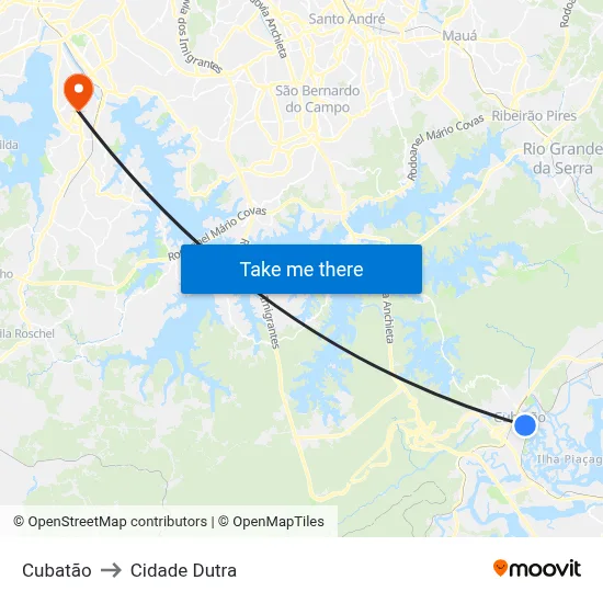Cubatão to Cidade Dutra map