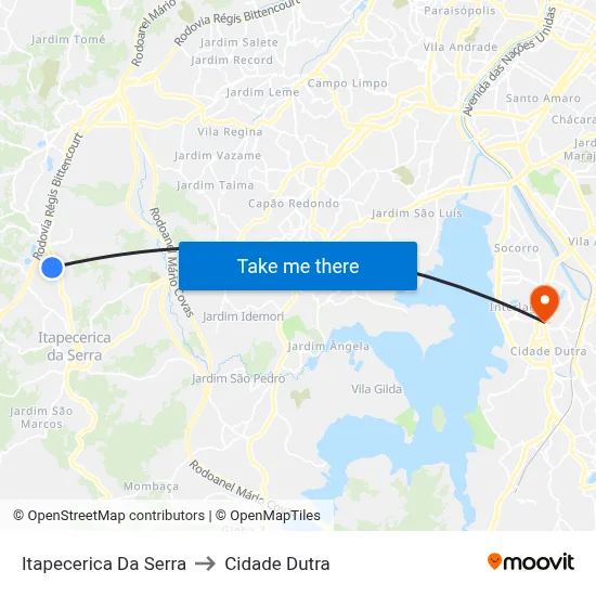 Itapecerica Da Serra to Cidade Dutra map