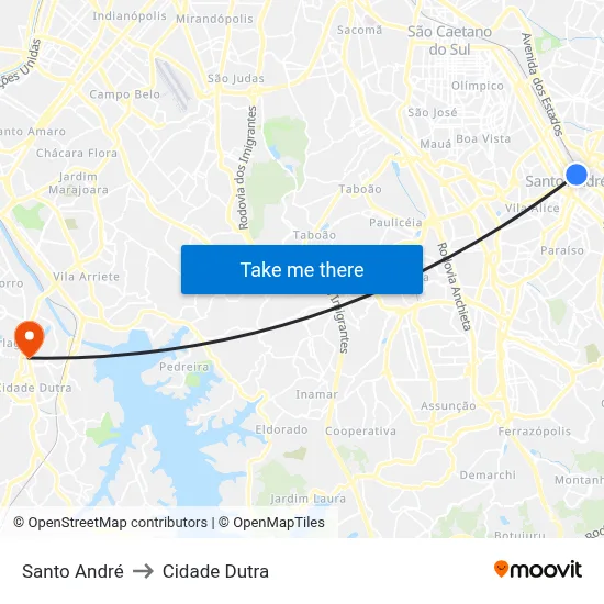 Santo André to Cidade Dutra map