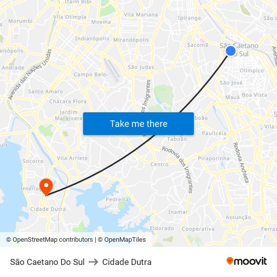 São Caetano Do Sul to Cidade Dutra map