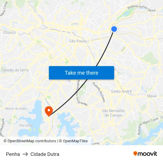 Penha to Cidade Dutra map