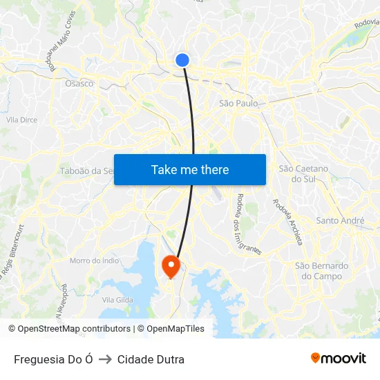 Freguesia Do Ó to Cidade Dutra map