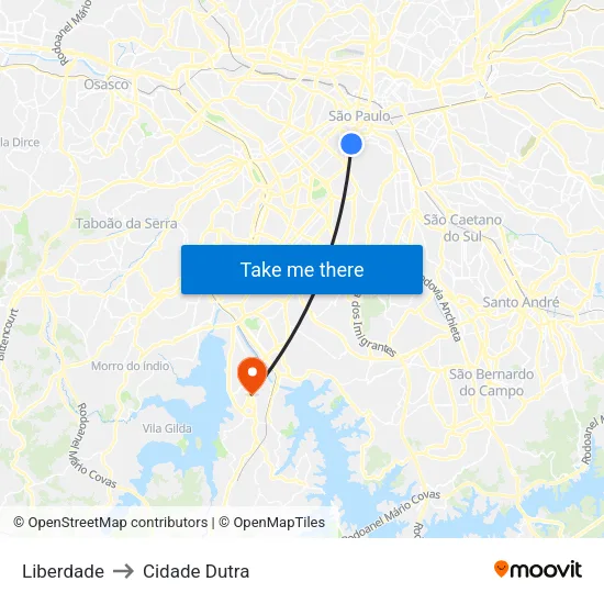 Liberdade to Cidade Dutra map