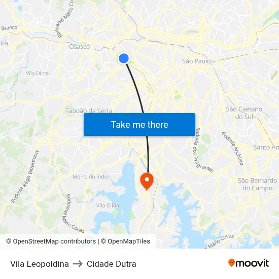 Vila Leopoldina to Cidade Dutra map