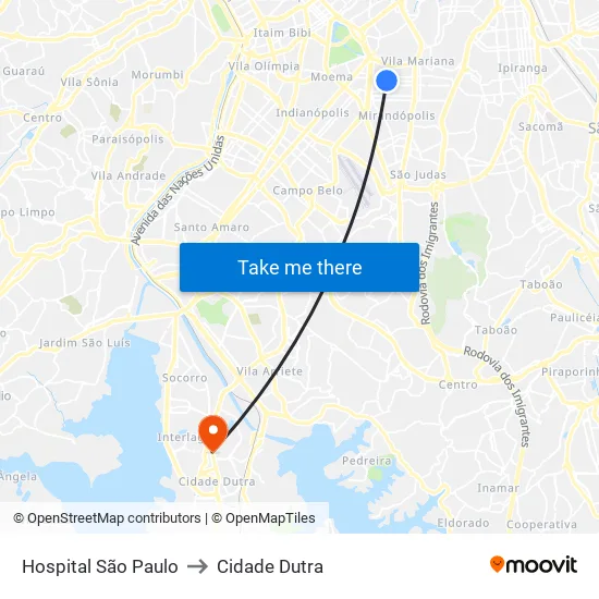 Hospital São Paulo to Cidade Dutra map