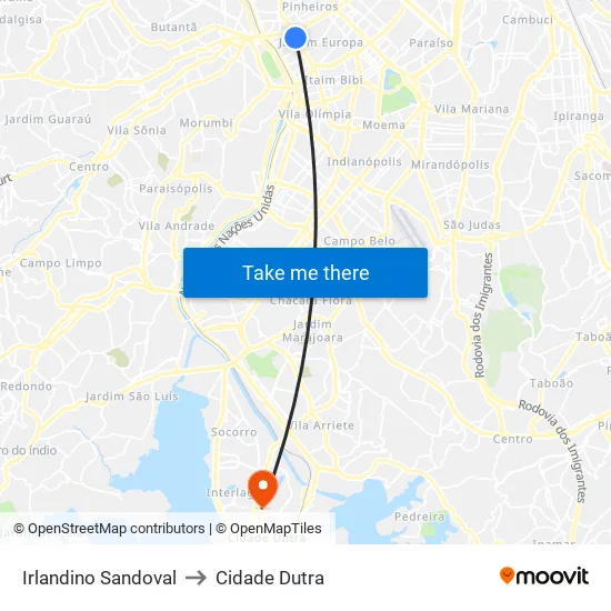 Avenida Brigadeiro Faria Lima 1690 to Cidade Dutra map