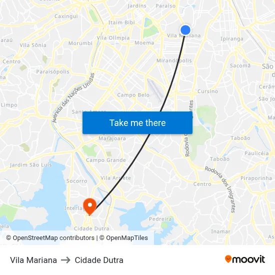 Vila Mariana to Cidade Dutra map