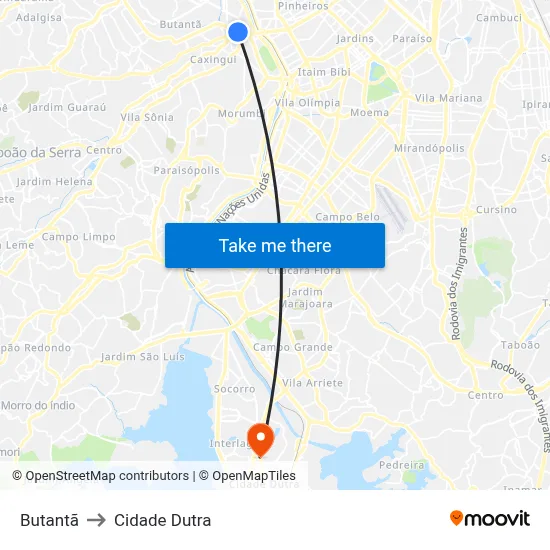 Butantã to Cidade Dutra map